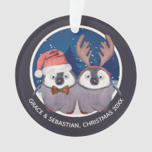 Adorno Navidades Pingüino Pareja Cute Santa y Reno