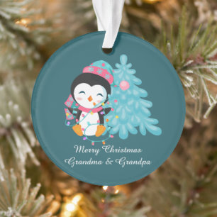 Adorno Navidades pingüinos abuelos añaden sentimiento