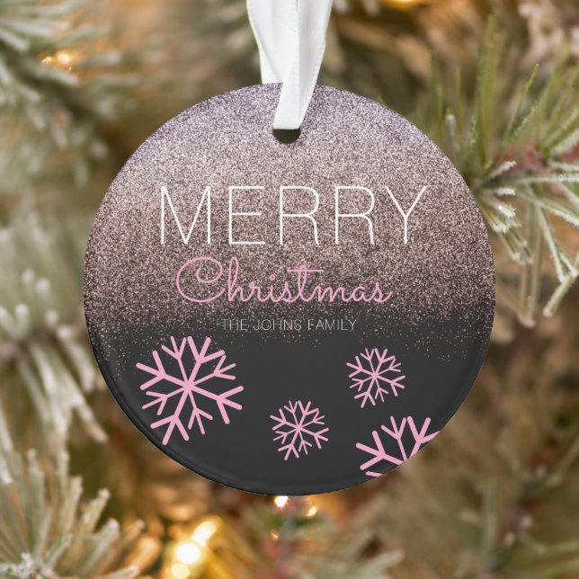 Adorno Navidades Purpurina Rosado Copos de Nieve Negro (Árbol)