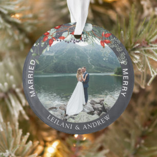Adorno Navidades recién casados Foto Holly Greenery Chalk