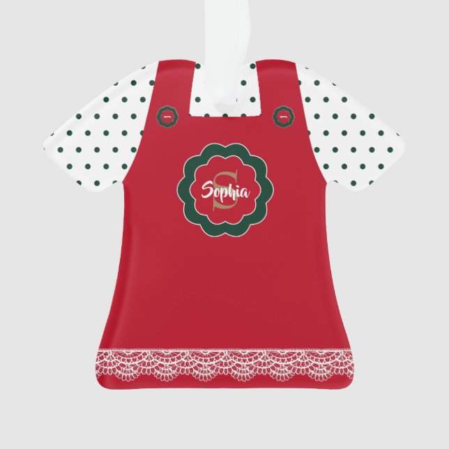 Adorno Navidades Red Pinafore Lace Trim Personalizado (Anverso)