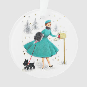 Adorno Navidades retro vintage mujeres con perro escocés