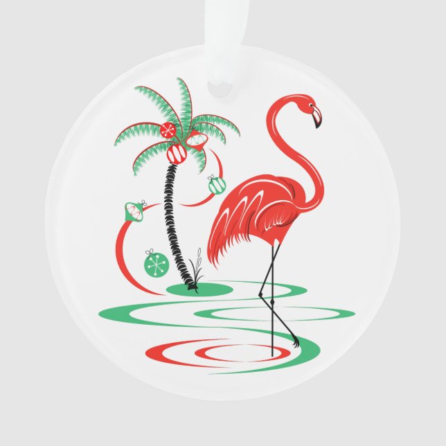 Adorno Navidades rojos Flamingo redondo acrílico (Anverso)