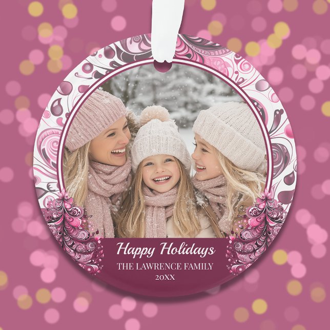 Adorno Navidades rosados Foto Personalizado caprichosa (Pink Christmas Photo Whimsical Custom Ornament)