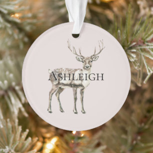 Adorno Navidades Rubor Cream Pink Rustic Deer Name