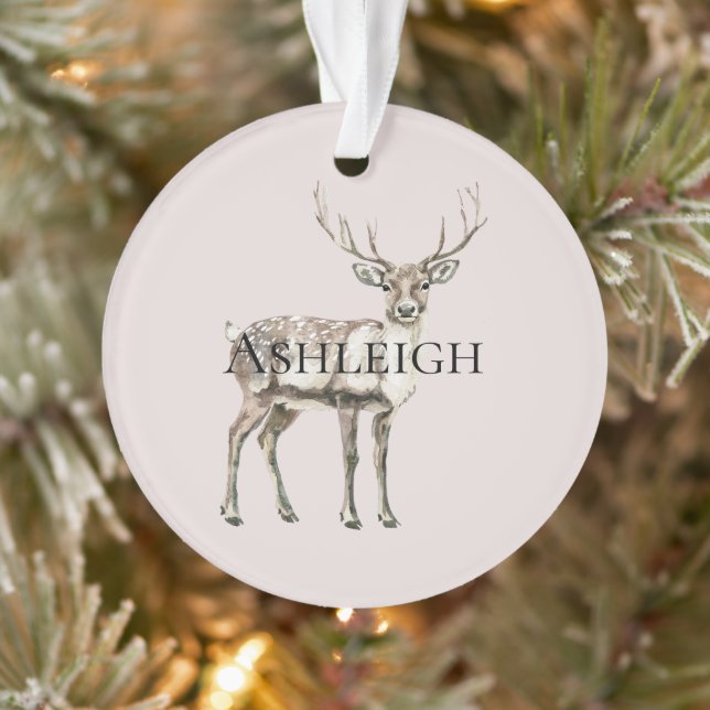 Adorno Navidades Rubor Cream Pink Rustic Deer Name (Árbol)