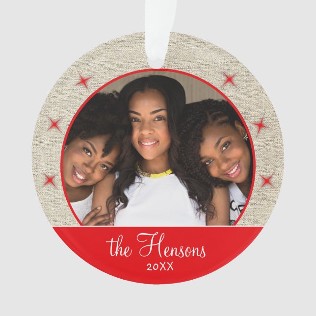 Adorno Navidades rusos de fotos de copos de nieve rojos K (Anverso)