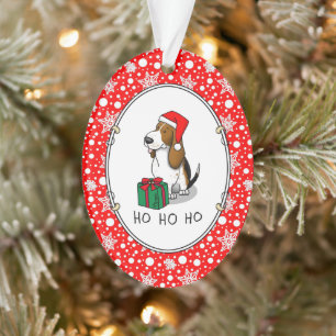 Adorno Navidades Santa Basset Hound (tri color 1) Cute
