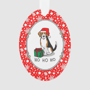 Adorno Navidades Santa Hat Beagle (triple color 3) Dog Cu