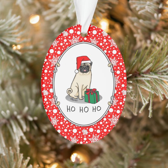 Adorno Navidades Santa Hat Pug Dog (flor claro) Cute (Árbol)