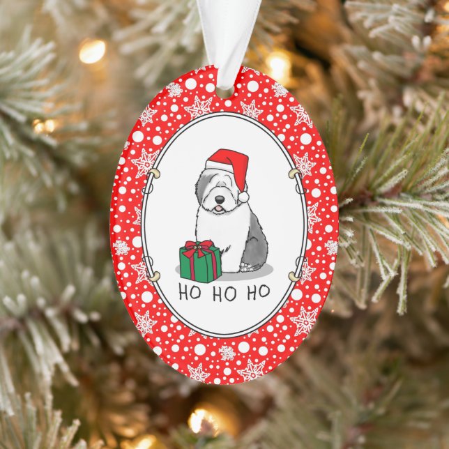 Adorno Navidades Santa Old English Sheepdog (Gris 1) Cute (Árbol)