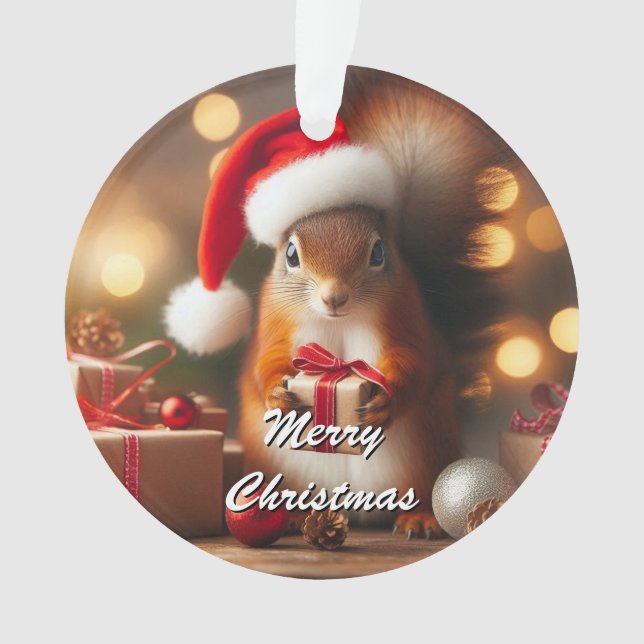 Adorno Navidades Squirrel Holding Ornament Personalizable (Anverso)