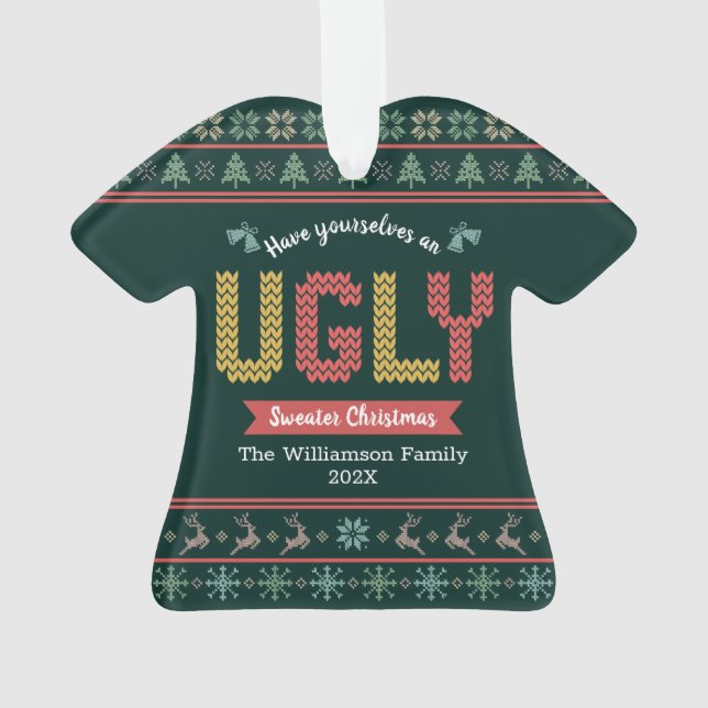 Adorno Navidades suéteres feos Cañón verde nórdico Hunter (Reverso)