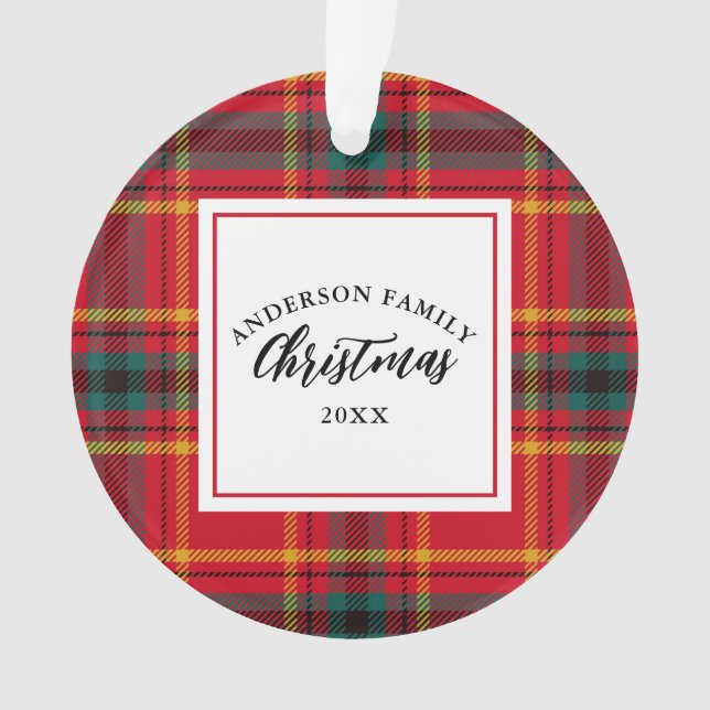 Adorno Navidades Tartan Plaid Family Name Year (Anverso)