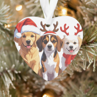 Adorno Navidades Trío de Perro Santa Hat