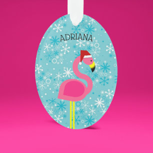 Adorno Navidades tropicales de Flamingo Santa Turquoise