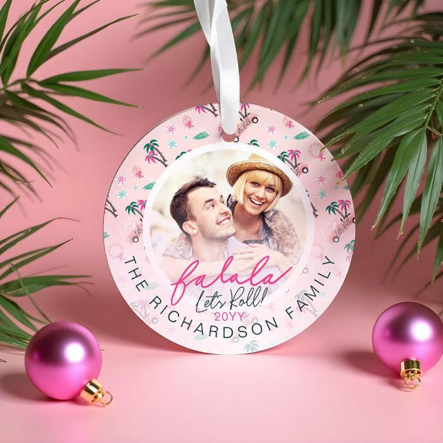 Adorno Navidades tropicales divertidos Fa la la Let's Rol (Fun Tropical Christmas Fa la la Let's Roll Photo Ornament)