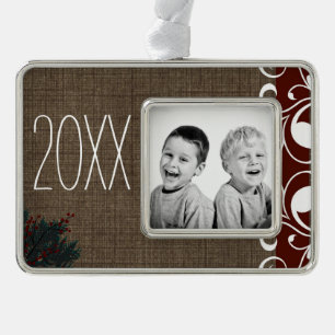 Adorno Navideño Año de la foto del Personalizado Rústico Burlap