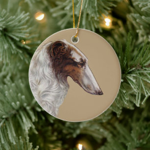 Adorno Navideño de Cabeza de Borzoi Antiguo