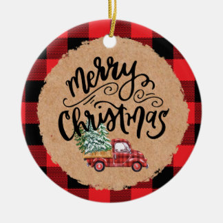 Adorno Navideño de Camioneta con Cuadros de Búfalo