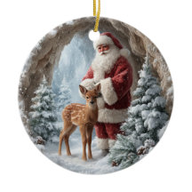 Adorno Navideño de Cerámica de Santa y Reno en 3D