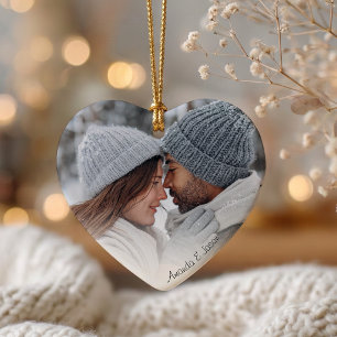 Adorno Navideño de Corazón con Foto de Pareja Pers