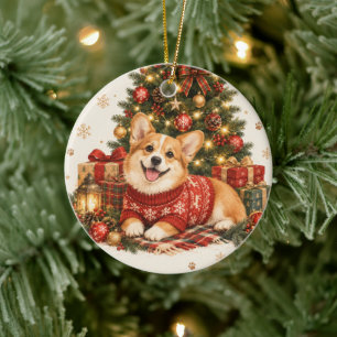Adorno Navideño de Corgi Lindo Corgi Festivo 