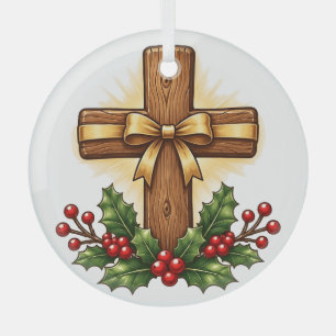 Adorno Navideño de Cruz de Madera Rústica