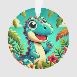 Adorno Navideño de Dinosaurio Bonito en Selva Trop