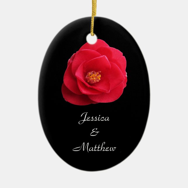 adorno navideño de flor camellia roja (Frente)