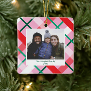 Adorno Navideño de Foto con Cuadros Escoceses Rojo