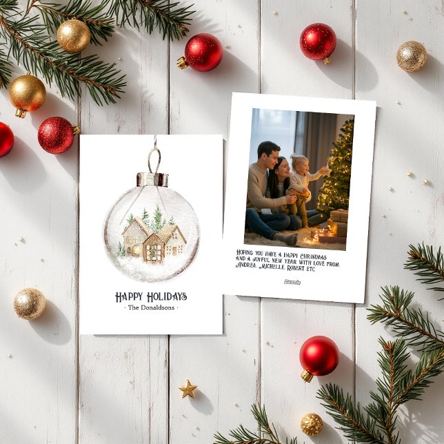 Adorno Navideño de Foto de Ornamento de Navidad co (Neutral Watercolor Holiday Ornament Photo Xmas Holiday Card)