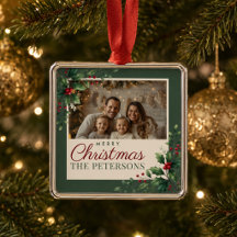 Adorno Navideño de Foto Personalizada Verde Botáni