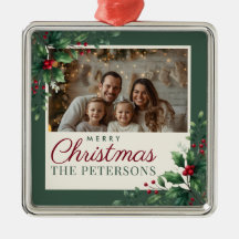 Adorno Navideño de Foto Personalizada Verde Botáni