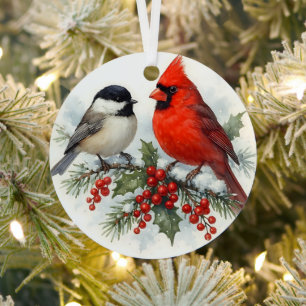 Adorno navideño de pájaro cardenal y carbonero