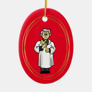 Adorno Navideño de Sacerdote Sosteniendo una Cruz