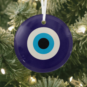 Adorno navideño de vidrio de ojo maligno azul