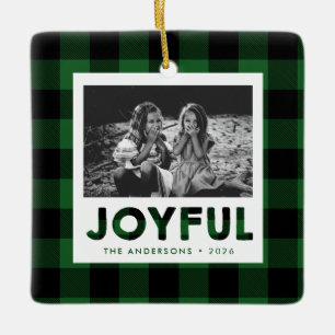 Adorno Navideño Foto Cuadro de Plaid Verde Alegre