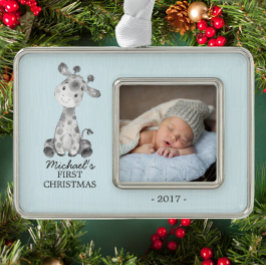 Adorno Navideño Giraffe Boys bebe primer ornamento de foto navideñ