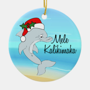 Adorno navideño hawaiano tropical de delfín