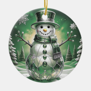 Adorno Navideño Hombre de Nieve Verde Copos de Nie