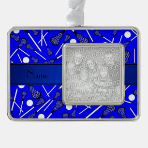 Adorno Navideño Lacrosse azul conocido personalizado