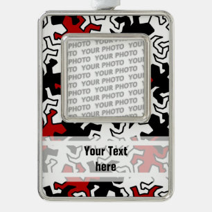 Adorno Navideño Patrón Geckos Mosaico - blanco negro rojo