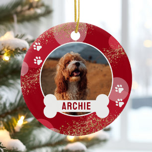 Adorno Navideño Perro Rojo Foto Hueso Nombre