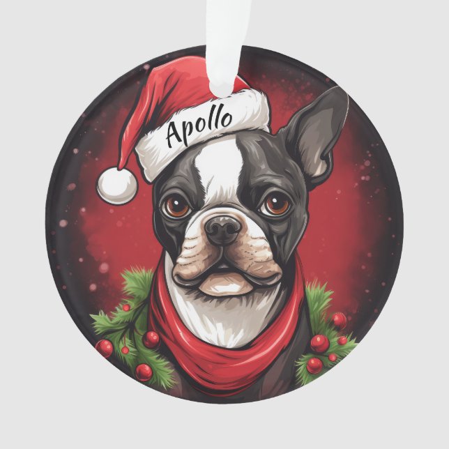 Adorno Navideño Personalizado de Boston Terrier (Anverso)