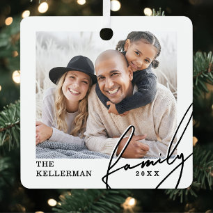 Adorno Navideño Personalizado de Familia Cuadrada