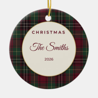 Adorno Navideño Personalizado de Plaid con Apellid