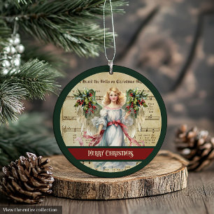 Adorno Navideño Retro Ángel Diseño Verde Rojo