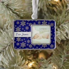 Adorno Navideño Snowflake de oro azul personalizado