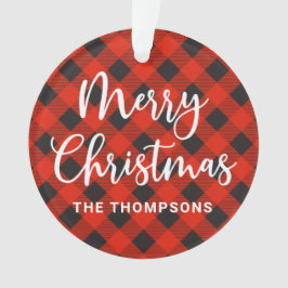 Adorno Negro rojo Búfalo cheque Feliz Navidad